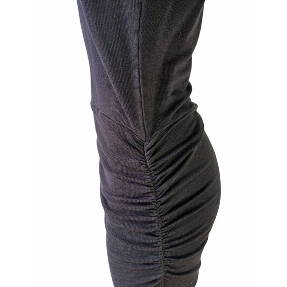 Monrow Black Ribbed Tank Dress Ruched Side Sleeveless Size M Racer Back Body Con - Picture 8 of 16
